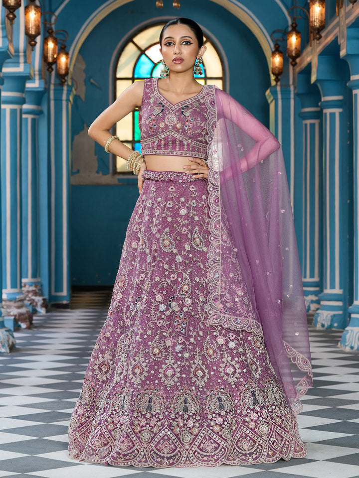 LAVENDER - Net Fabric Sequins embroidery Semi-Stitched Lehenga & Unstitched Blouse With Dupatta