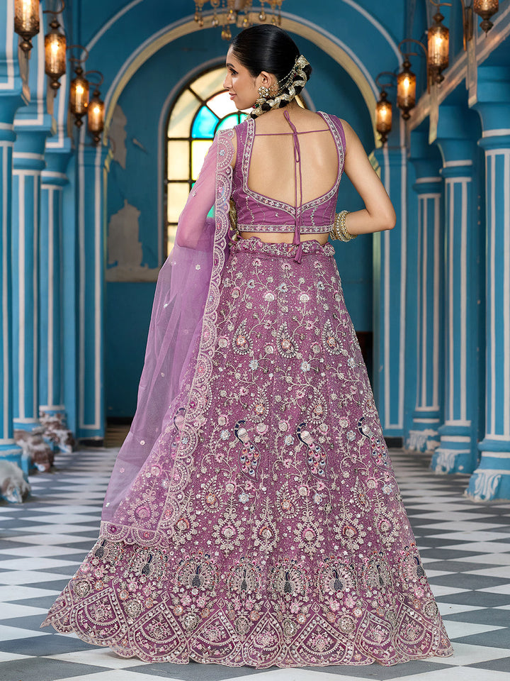 LAVENDER - Net Fabric Sequins embroidery Semi-Stitched Lehenga & Unstitched Blouse With Dupatta