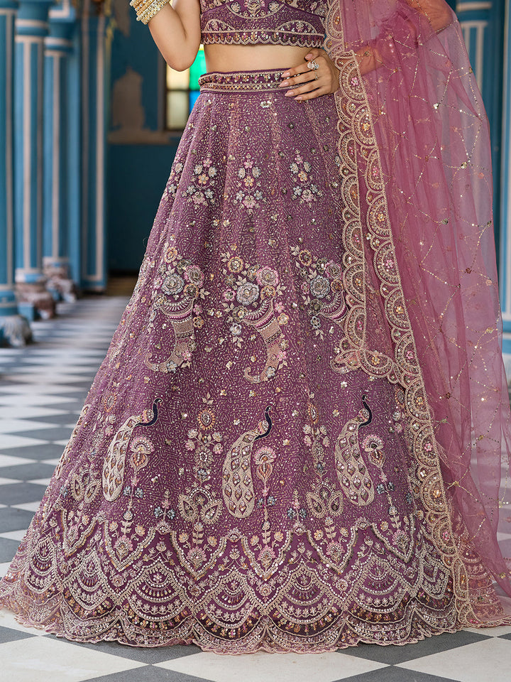 LAVENDER - Net Fabric Sequins embroidery Semi-Stitched Lehenga & Unstitched Blouse With Dupatta