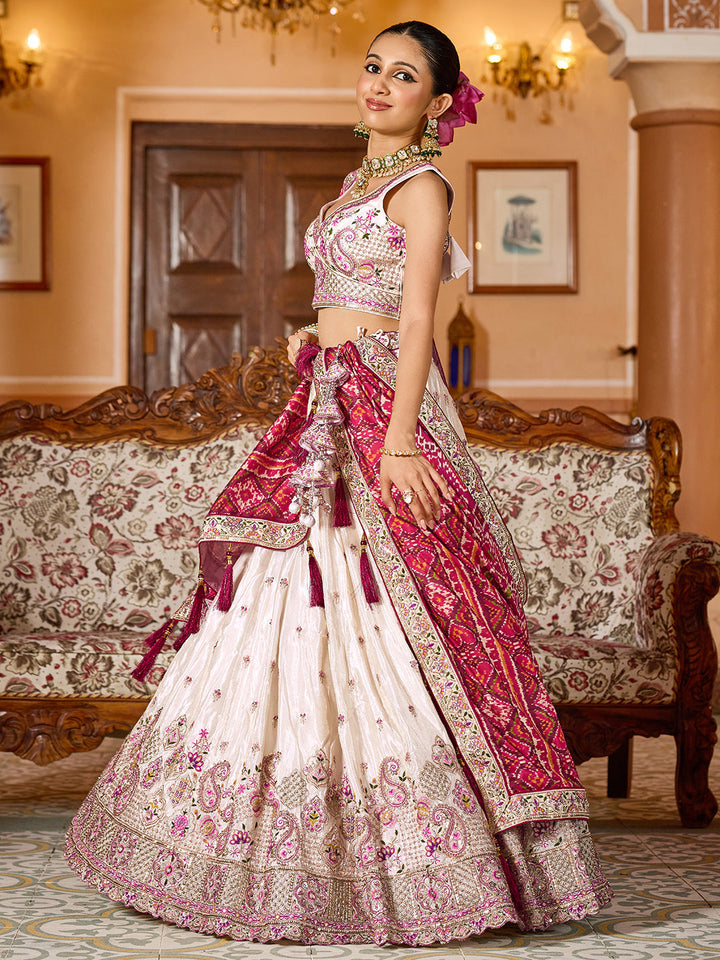 MAROON - Tissue Fabric Sequins embroidery Semi-Stitched Lehenga & Unstitched Blouse With Burgundy Color Dupatta