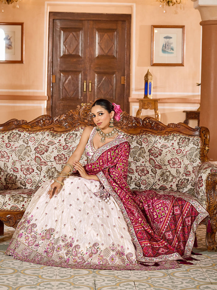 MAROON - Tissue Fabric Sequins embroidery Semi-Stitched Lehenga & Unstitched Blouse With Burgundy Color Dupatta