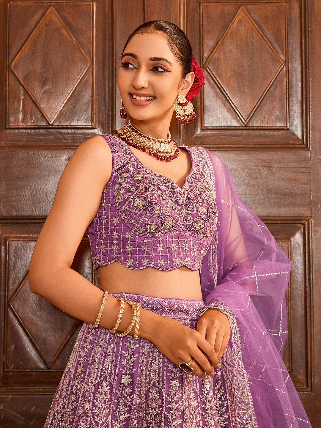 LAVENDER - Net Fabric Sequins embroidery Semi-Stitched Lehenga & Unstitched Blouse With Dupatta
