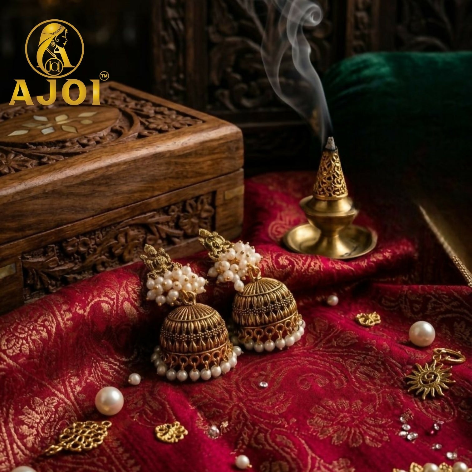 Antique Gold Pearl Jhumka Earrings for Women Traditional Ethnic Jewelry