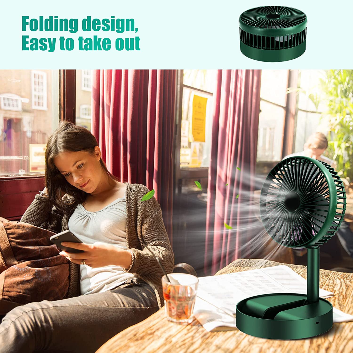 Portable Telescopic Electric Fan – Foldable Height Adjustable Table Fan (Battery Not Included)