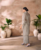 Greyish Beige Pure Organza Hand Work Designer Co-Ord Set