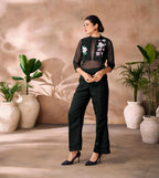 Most Trendy Black Organza Floral Hand Work Co- Ord Set