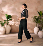 Most Trendy Black Organza Floral Hand Work Co- Ord Set