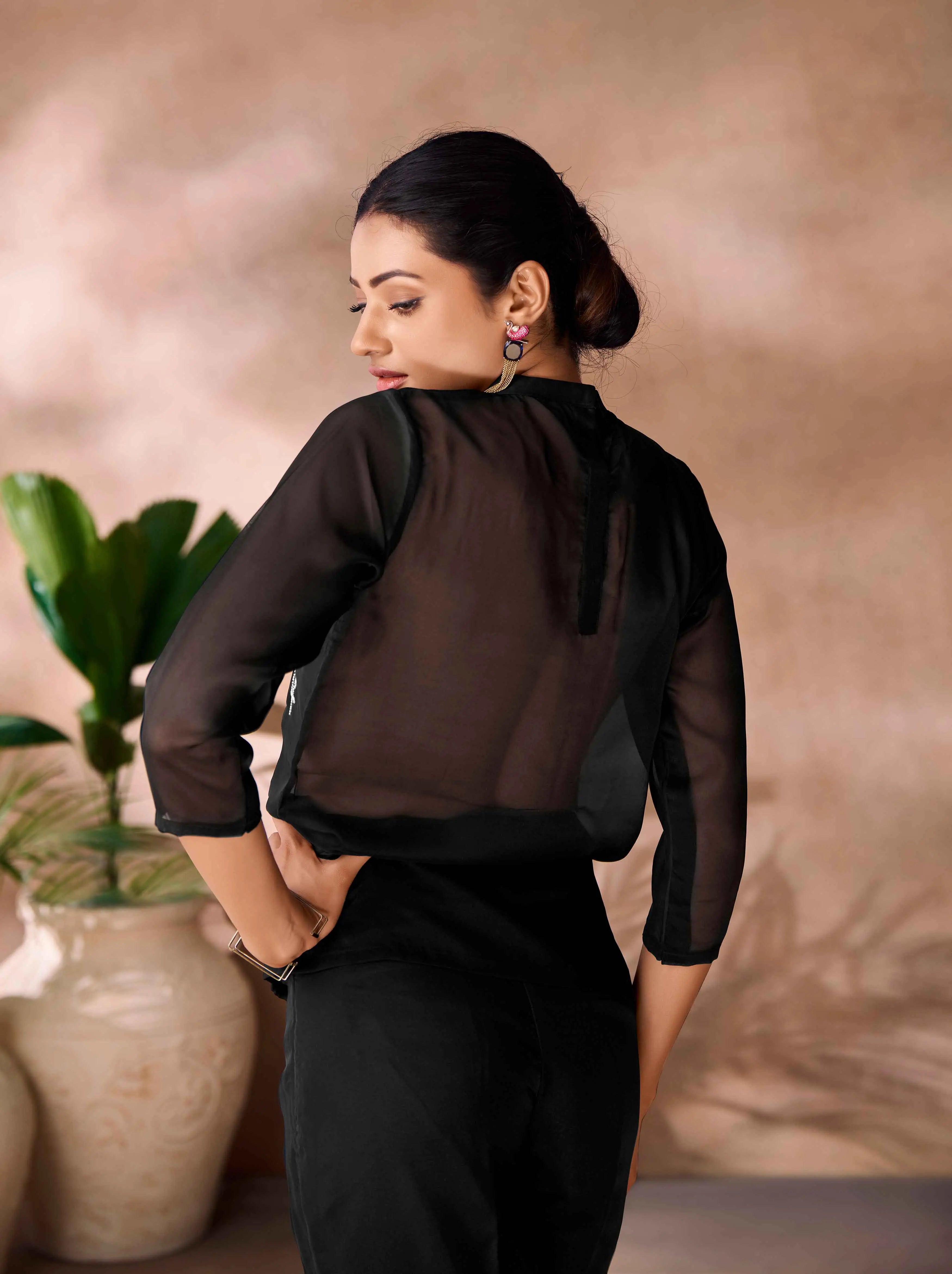 Most Trendy Black Organza Floral Hand Work Co- Ord Set