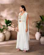 Wonderful White Indo Western Hand Work Blouse With Sharara And Cap