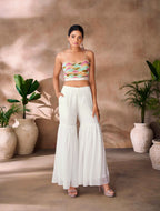 Wonderful White Indo Western Hand Work Blouse With Sharara And Cap