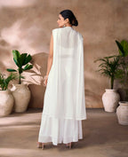 Wonderful White Indo Western Hand Work Blouse With Sharara And Cap