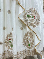 White Embroidery Design Work Gown With Dupatta