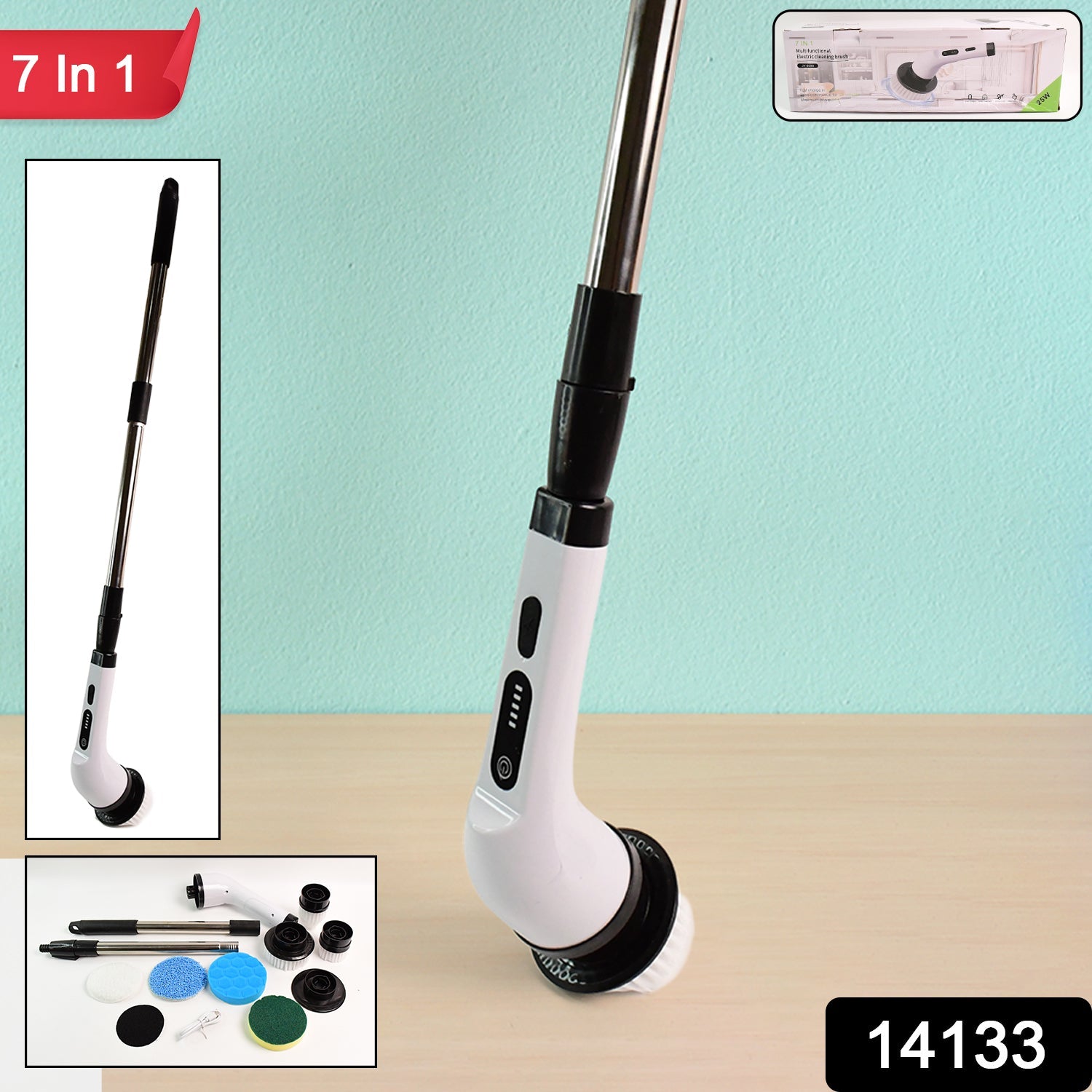 7-in-1 Electric Spin Scrubber Cleaning Brush With Extension Handle (1 Set)