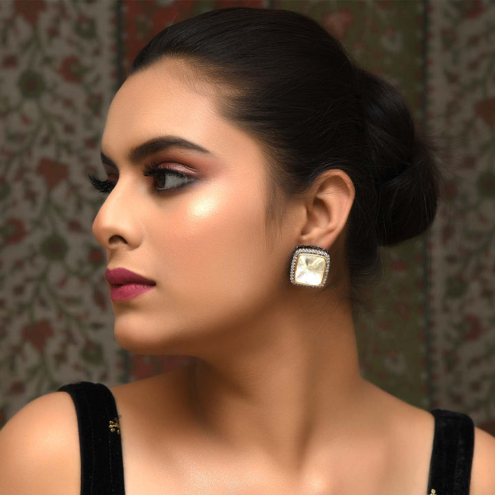 Ishwarya Diamond Polki Stone Rhodium Plated Tops - qivii