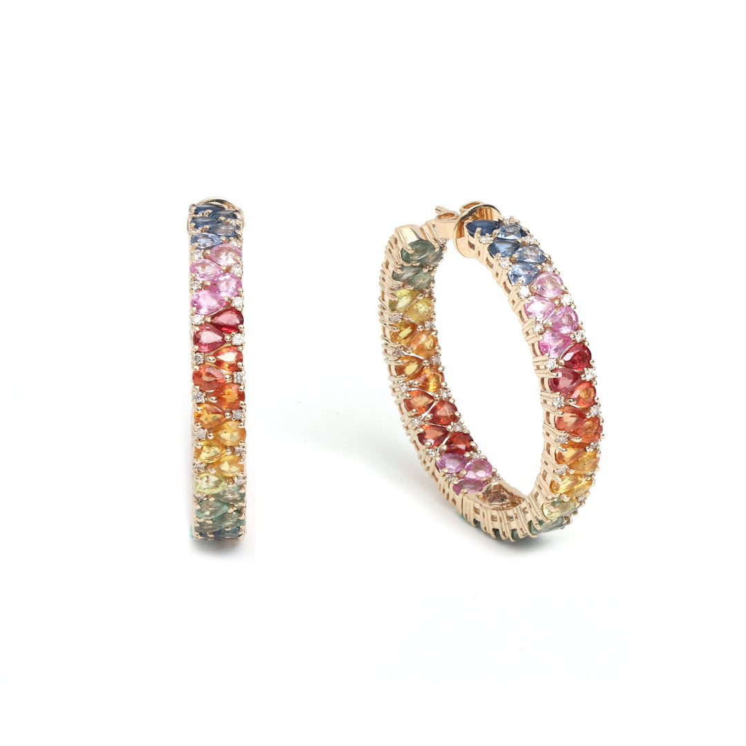 Rainbow Sapphire Pear and Diamond Earrings - qivii