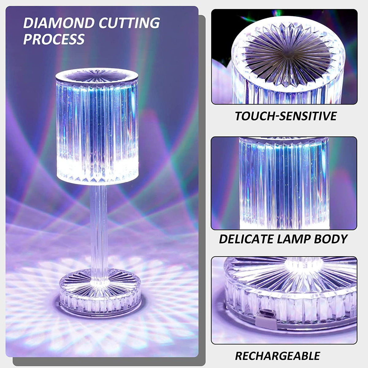 Touch Control Crystal LED Table Lamp – USB Rechargeable Atmosphere Night Light for Home & Bedroom Décor