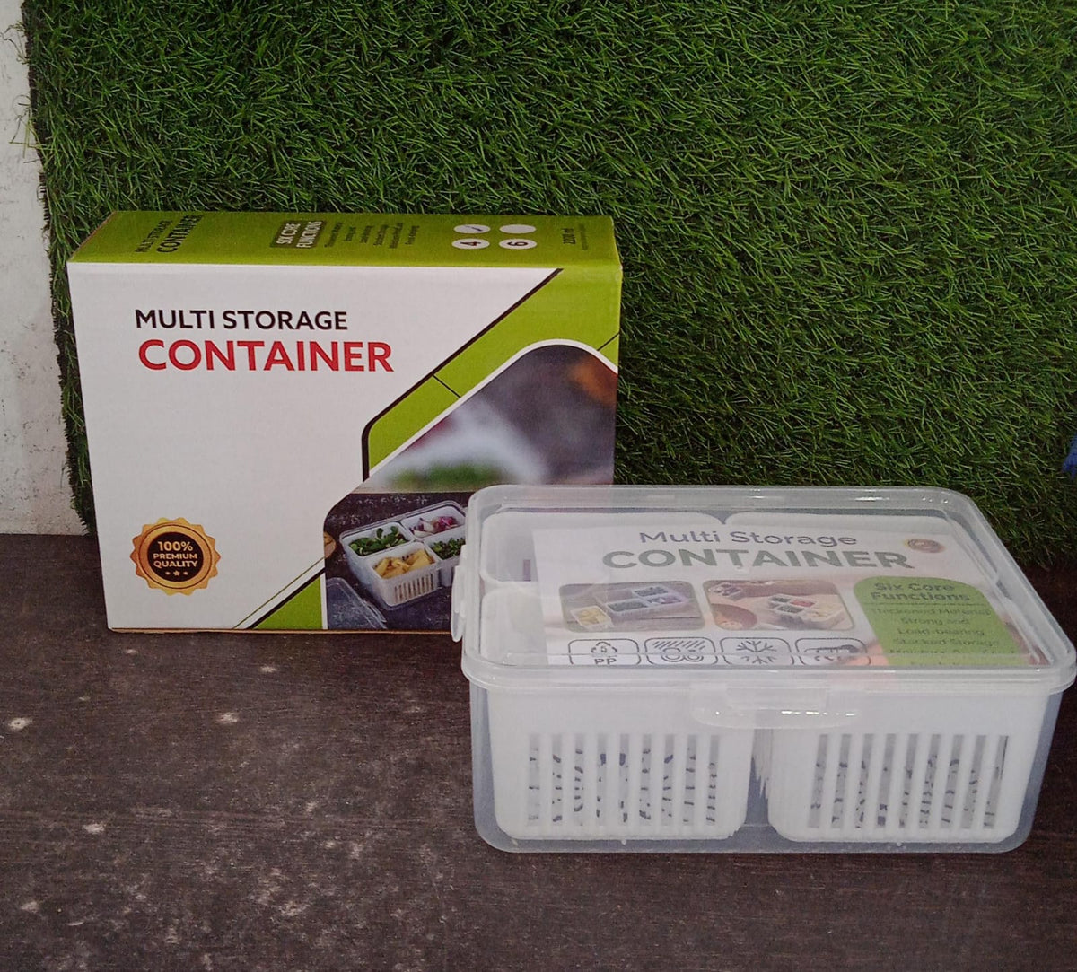 Fridge Storage Box – 4-Grid Vegetable Draining Crisper for Kitchen & Refrigerator