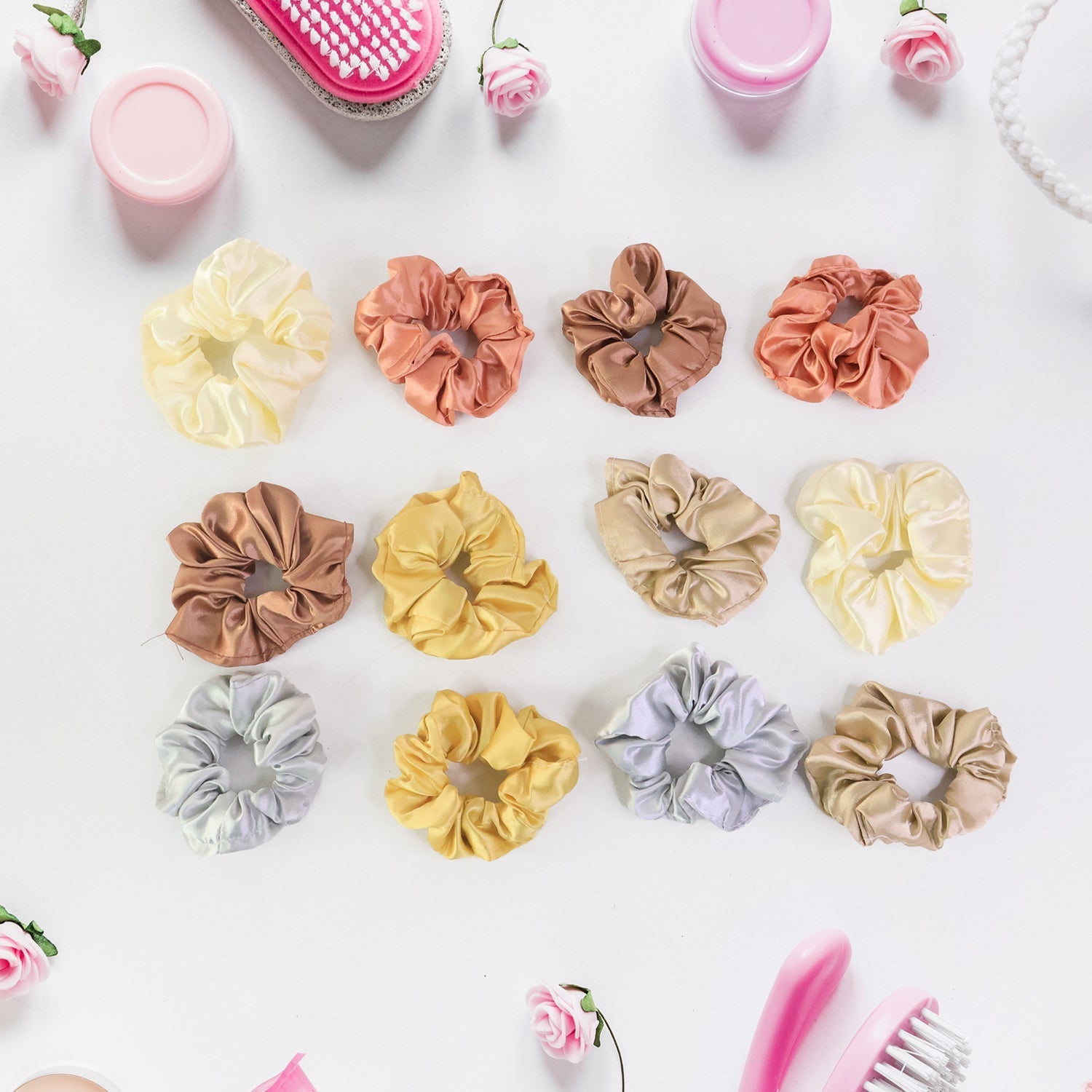 Premium Satin Hair Scrunchies / Elastic Hair Ties for Women & Girls (12 Pc)