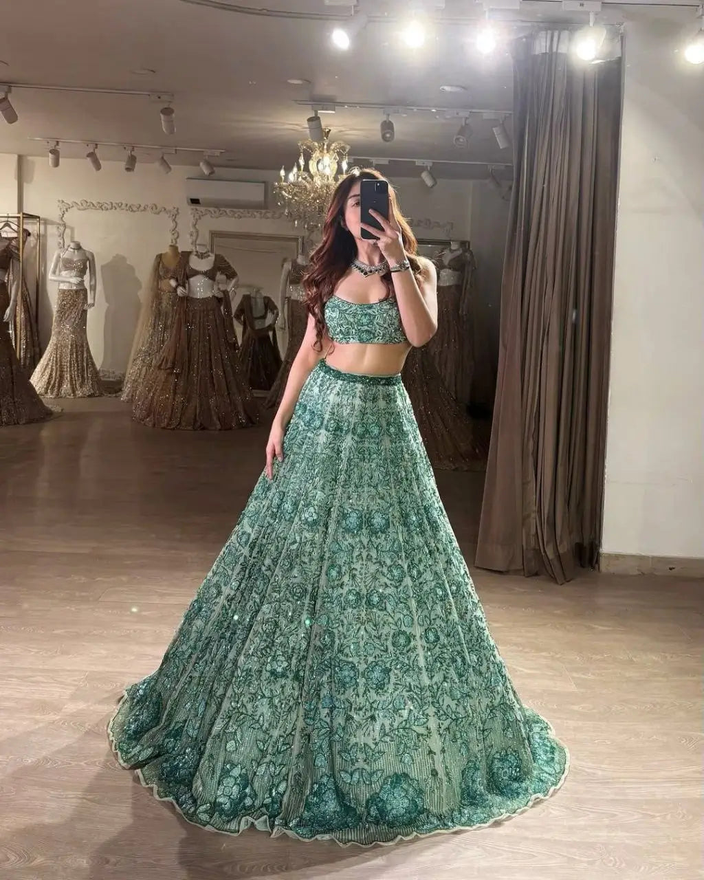 Light Green Georgette Lehenga With Thread Dori Heavy Sequins Embroidery Work - qivii