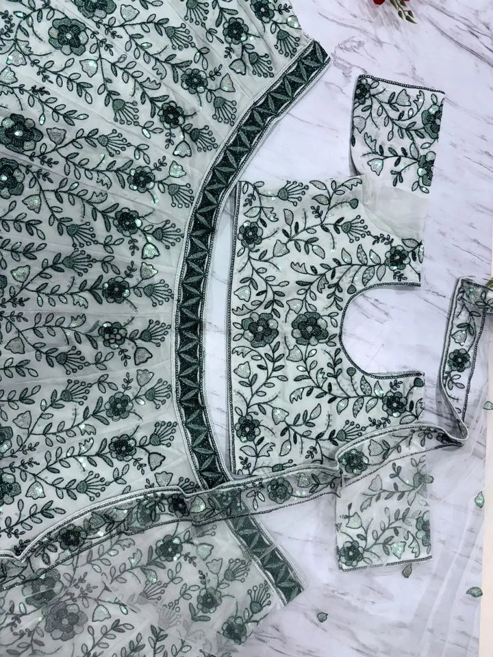 Light Green Georgette Lehenga With Thread Dori Heavy Sequins Embroidery Work - qivii