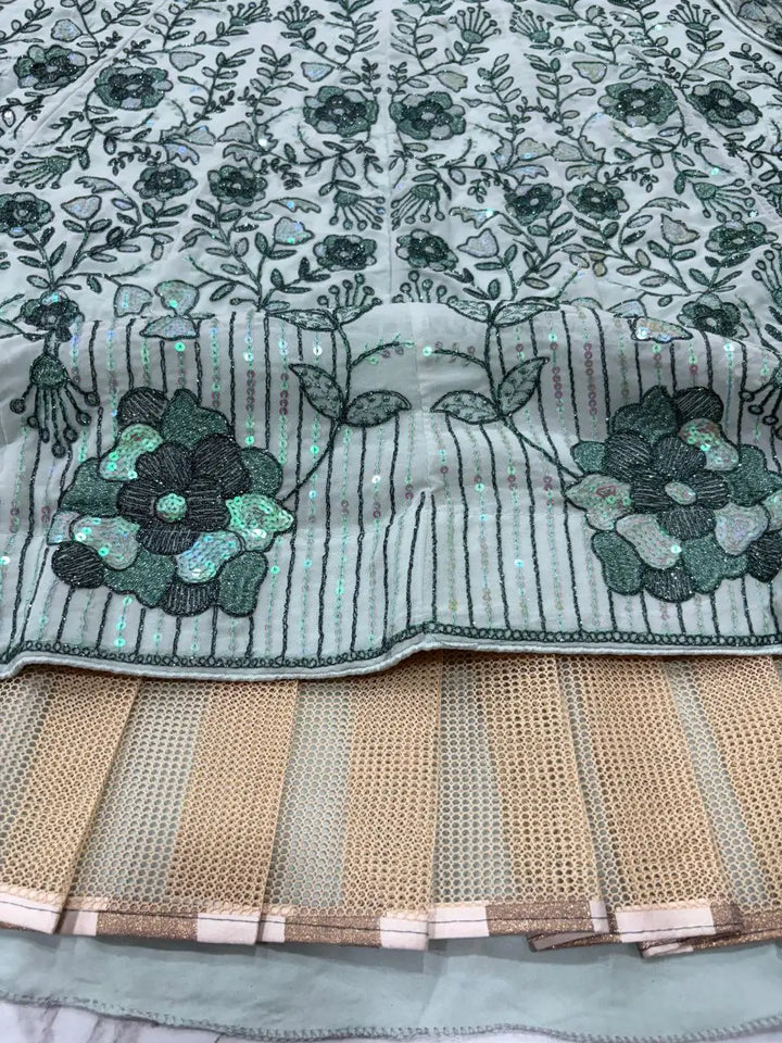 Light Green Georgette Lehenga With Thread Dori Heavy Sequins Embroidery Work - qivii
