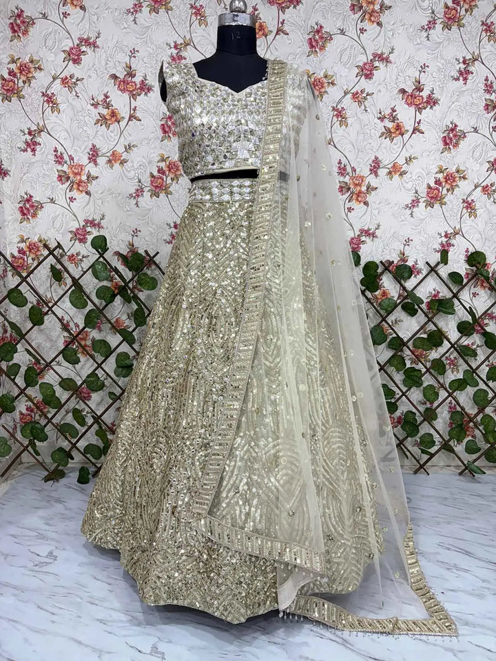 Golden Heavy Sequins Dori Embroidery Work Party Wear Lehenga Choli - qivii