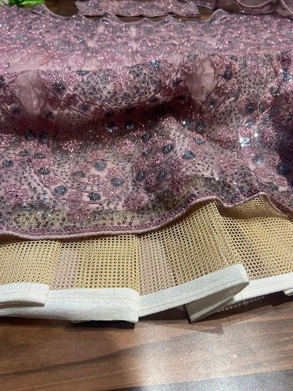 Mauve Pink Glitter Dori Embroidery Work Soft Net Party Wear Lehenga - qivii