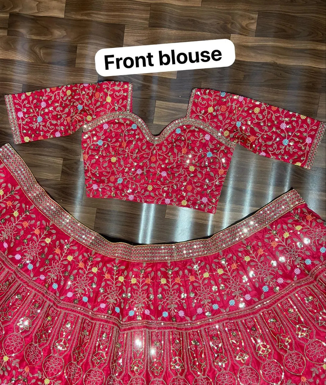 Pinkish Red Satin Lehenga With Multi Thread  Heavy Sequins Embroidery Work - qivii