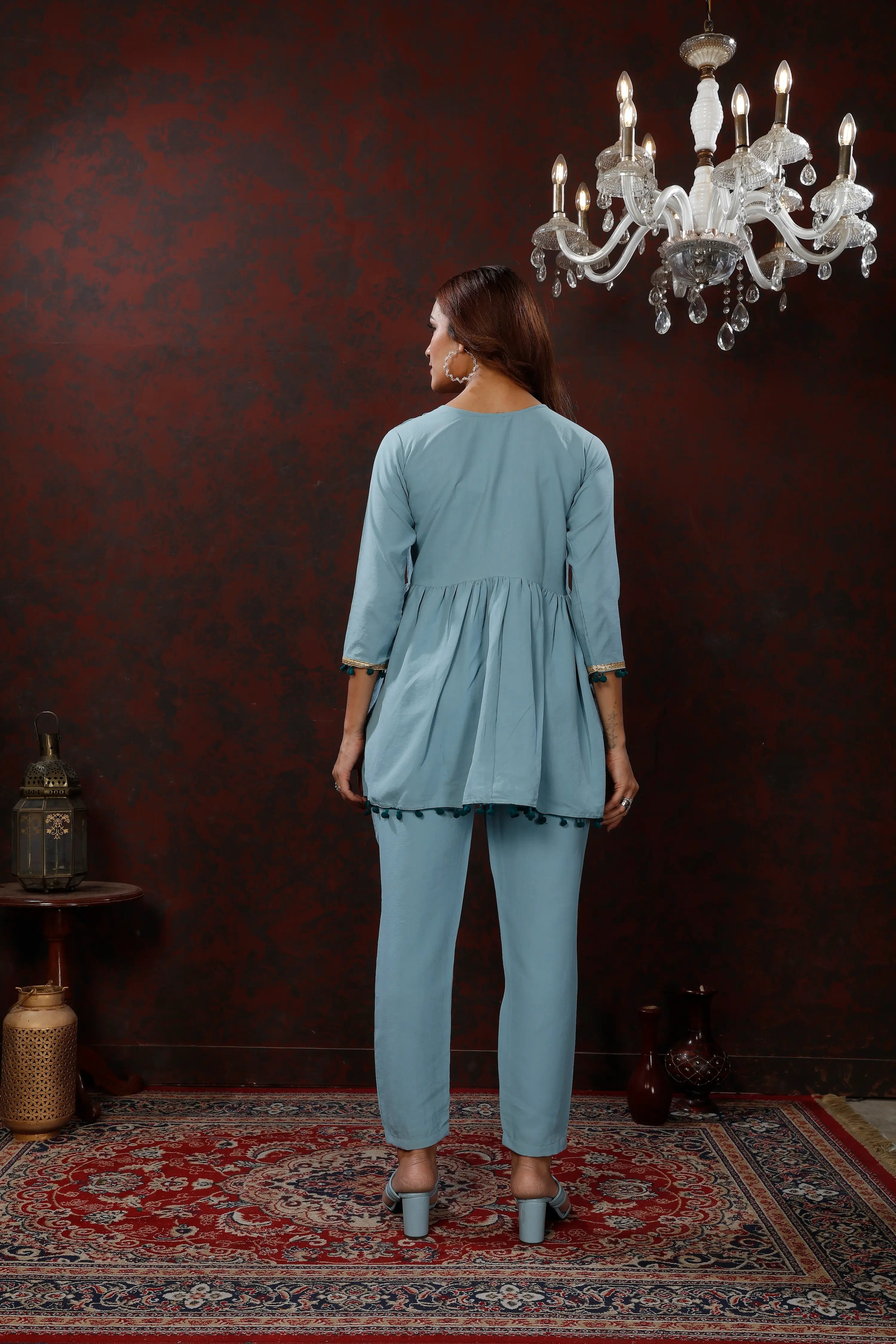 Cyan Cotton Co-ord Set