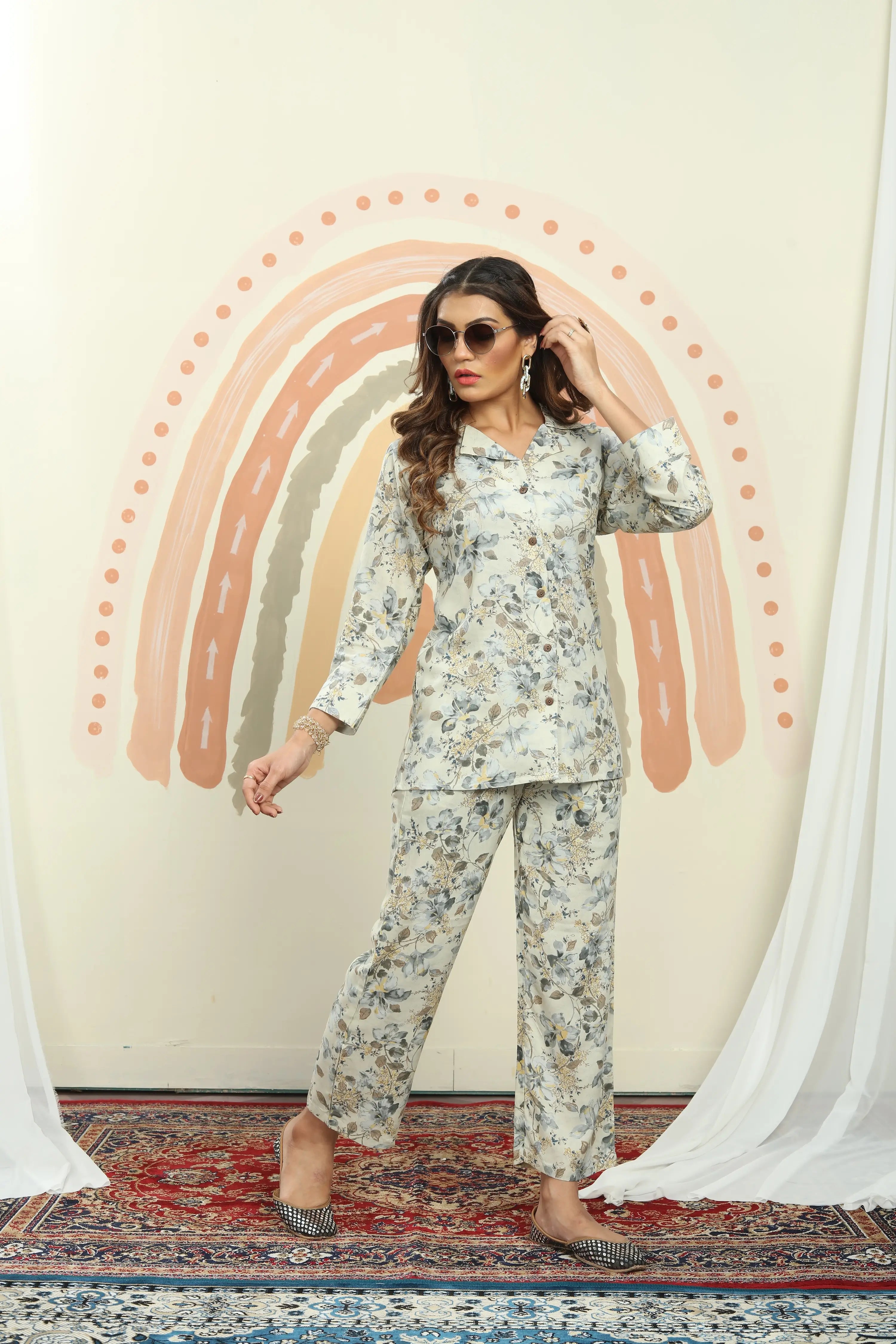 Beige Floral Print Co-ord Set