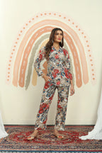 Blue And Beige Floral Print Co-ord Set