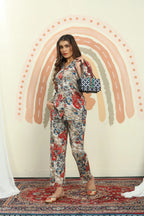 Blue And Beige Floral Print Co-ord Set