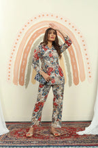 Blue And Beige Floral Print Co-ord Set