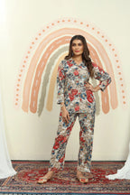 Blue And Beige Floral Print Co-ord Set