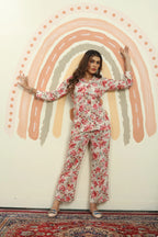 Red And Beige Floral Print Co-ord Set