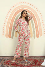 Red And Beige Floral Print Co-ord Set