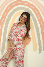 Red And Beige Floral Print Co-ord Set