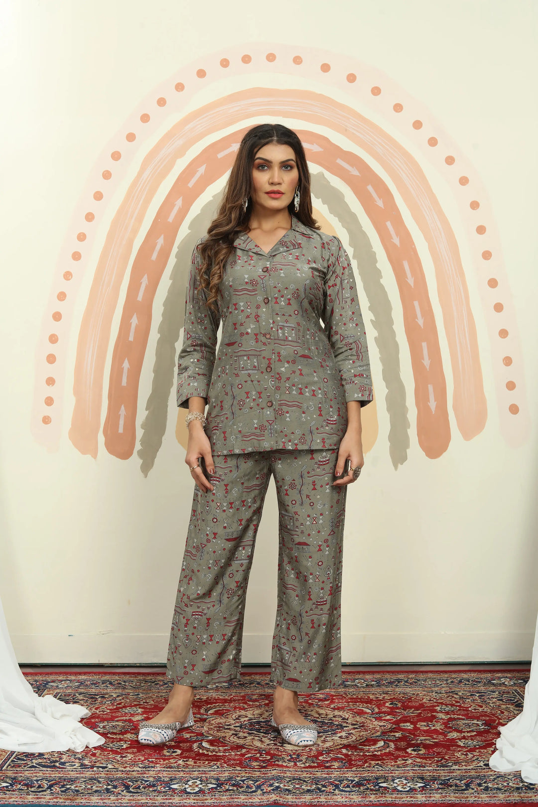 Olive Green Printed Co-ord Set - qivii