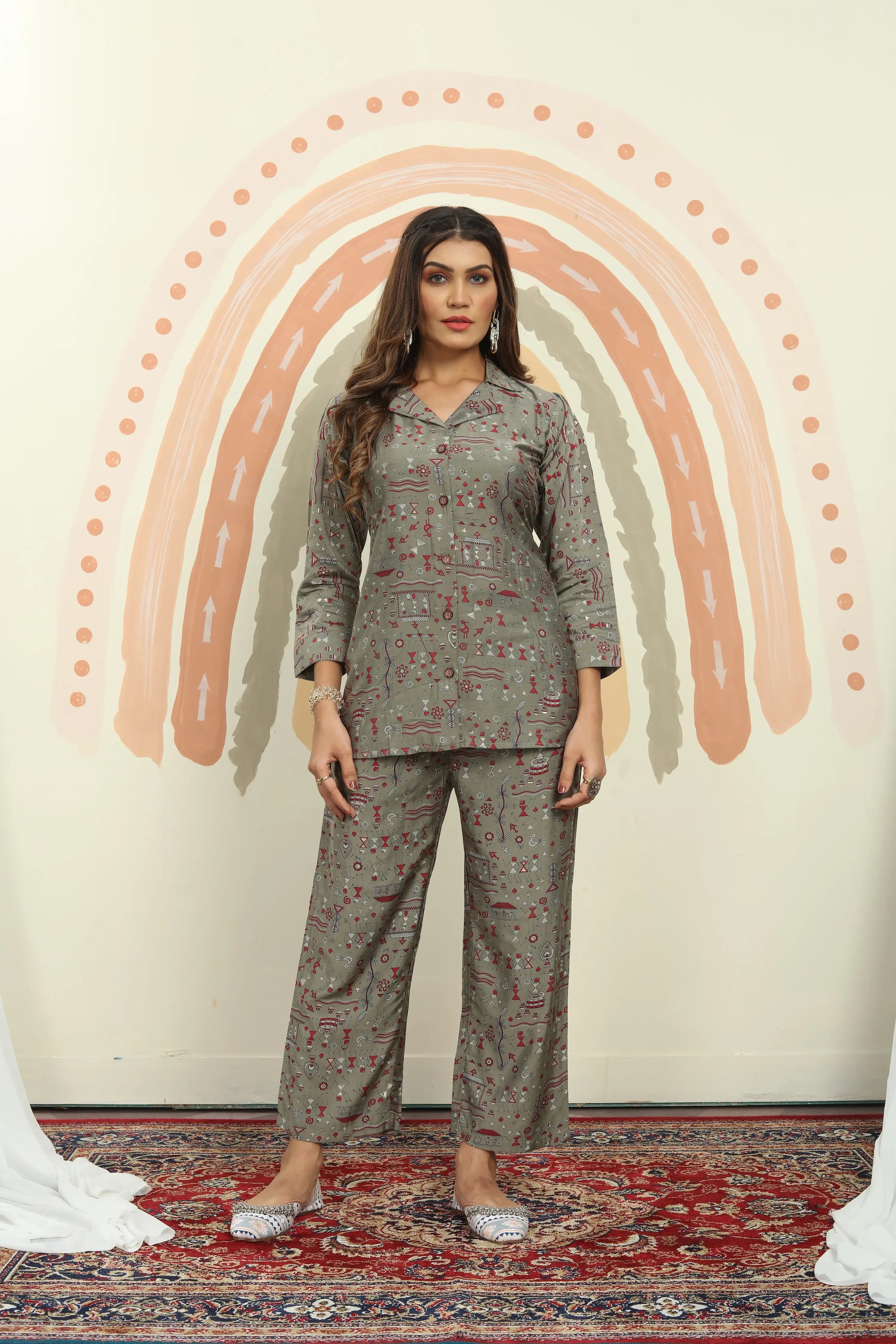 Olive Green Printed Co-ord Set