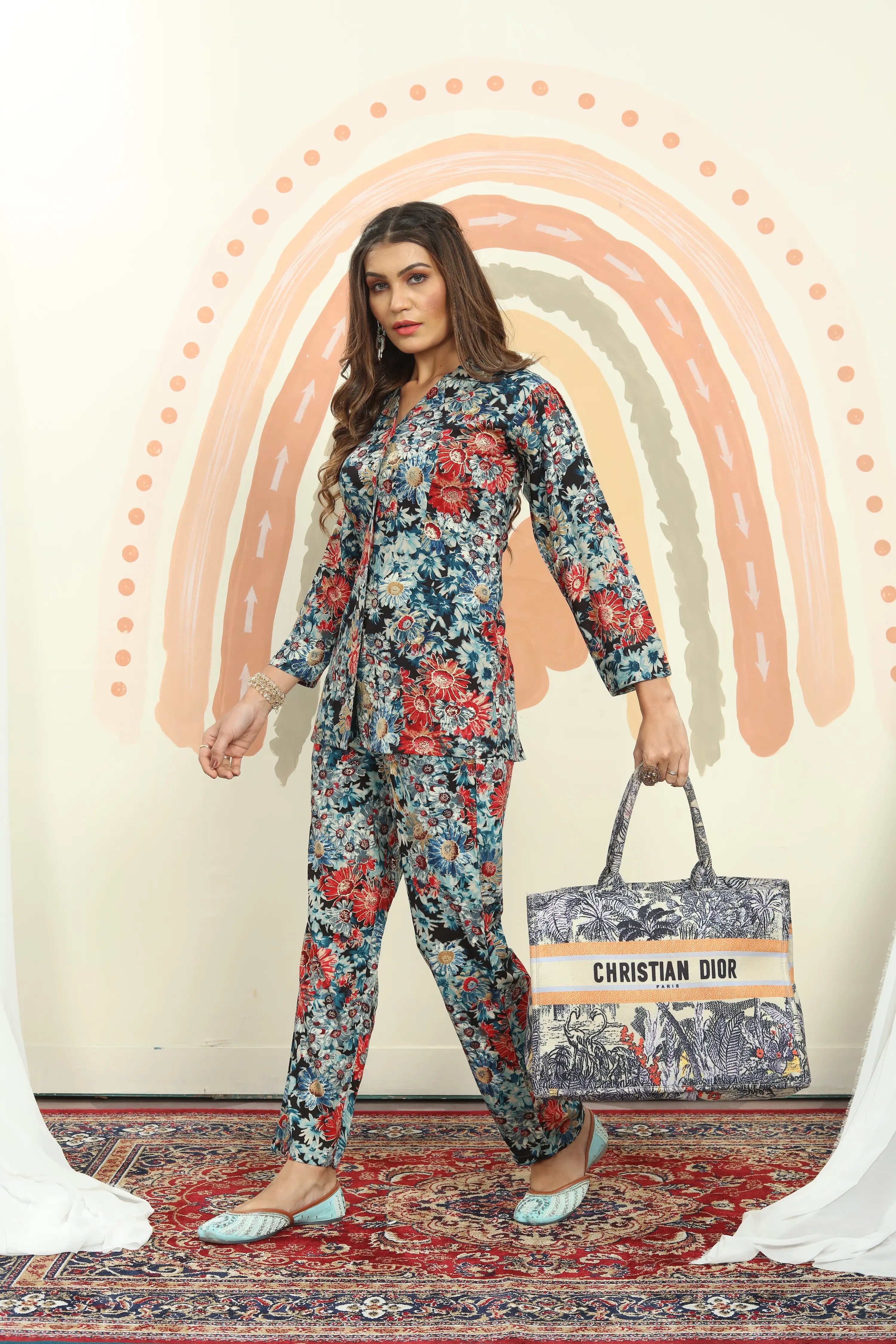 Red and Blue Floral Print Co-ord Set