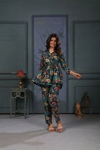 Dark Green Floral Print Co-ord Set