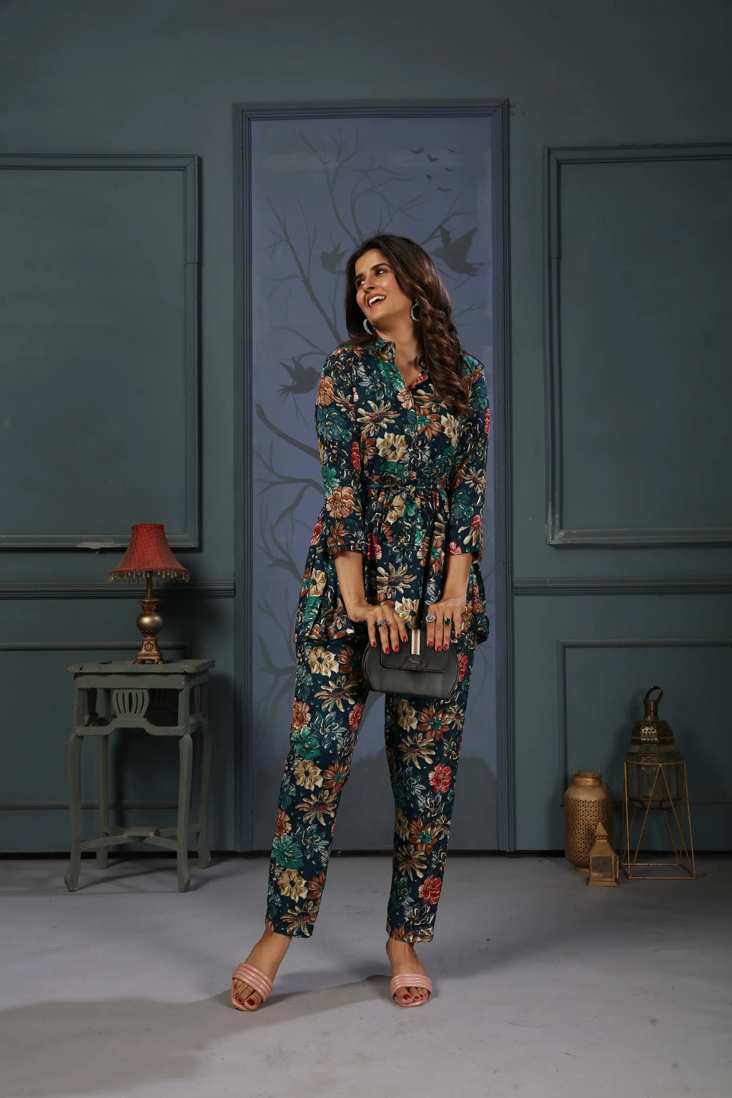Dark Green Floral Print Co-ord Set