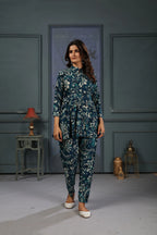 Bluish Cyan Floral Print Co-ord Set