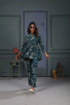 Bluish Cyan Floral Print Co-ord Set