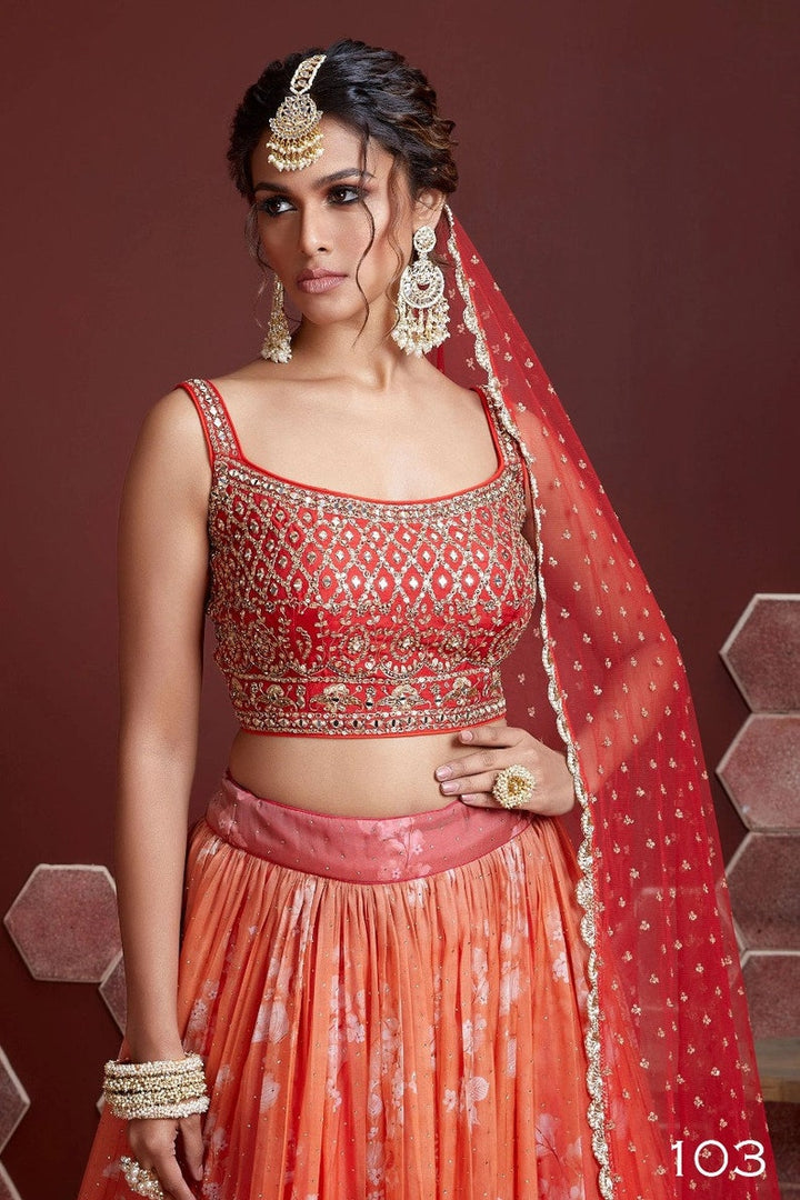 Indian wedding wear lehenga choli with digital print and embroidery work in banglori silk fabric
