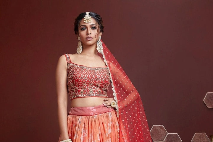 Bollywood style designer lehenga choli in 42 inch length with embroidery lace border