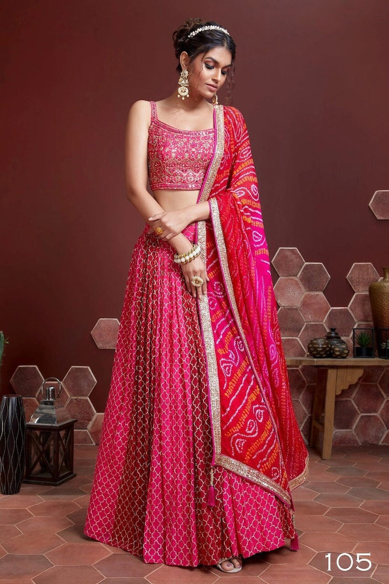 
Sabyasachi designer pink lehenga choli with heavy embroidery work on Georgette material