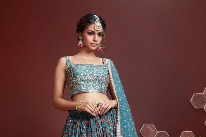 Georgette material lehenga choli with digital print and embroidery work