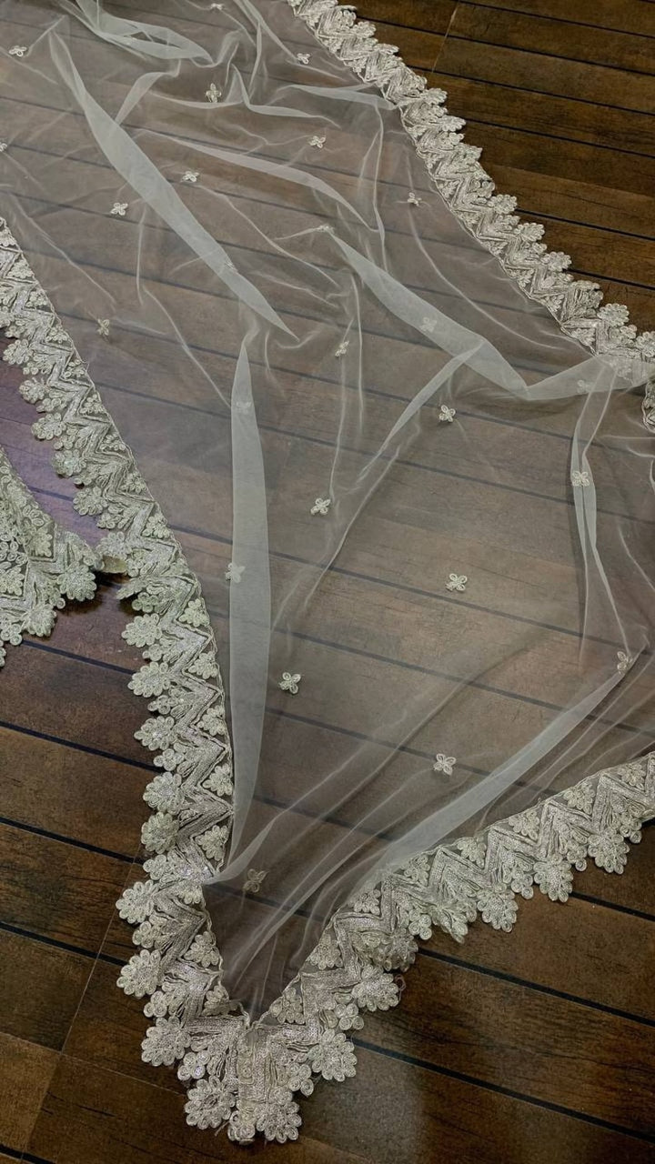 Grey Lehenga Choli with heavy chine sequence work and delicate dry clean only care instructions