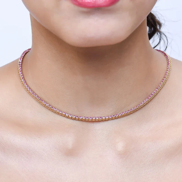 Pink Sapphire 2.00 MM Tennis Necklace - qivii